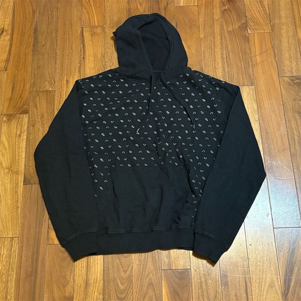 True Religion Black Hoodie with Patterned Design